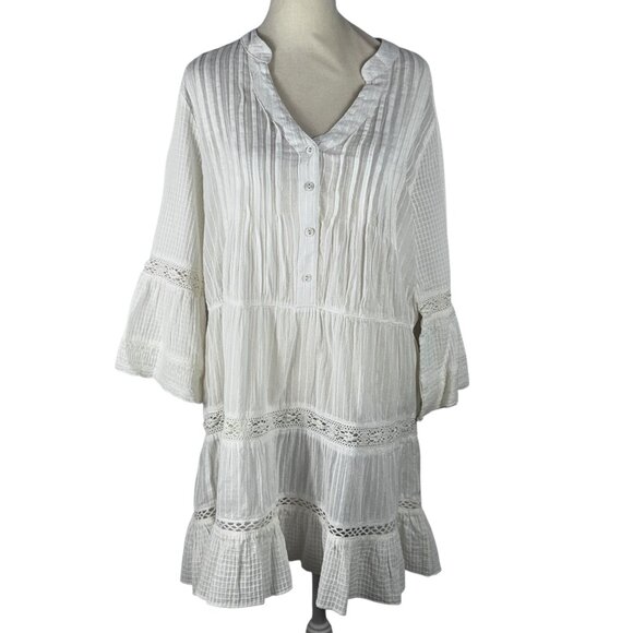 Like new! DOTTI White Cotton Boho Shabby Chic Swim Coverup Size Medium - Picture 3 of 13